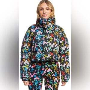 Roxy Black Floral Cropped Puffer Jacket